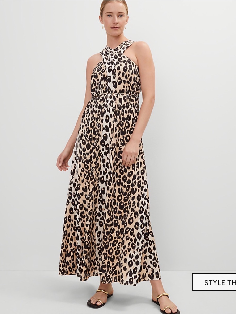 Ann Taylor Leopard-Print Halter Maxi Dress in Beige and Black XLP